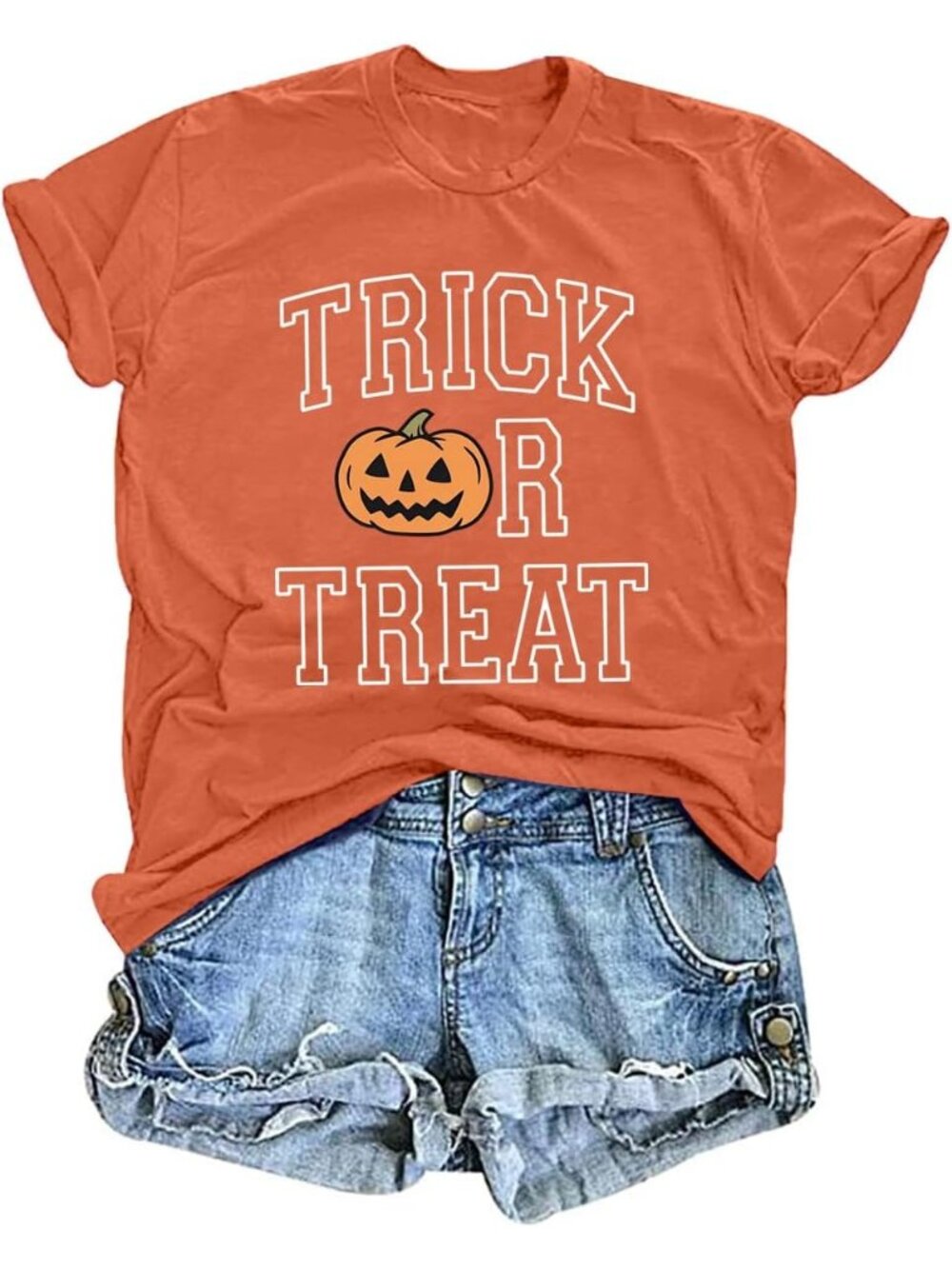 🆕 Women's Orange Trick Or Treat Pumpkin Halloween Graphic Tee Shirt